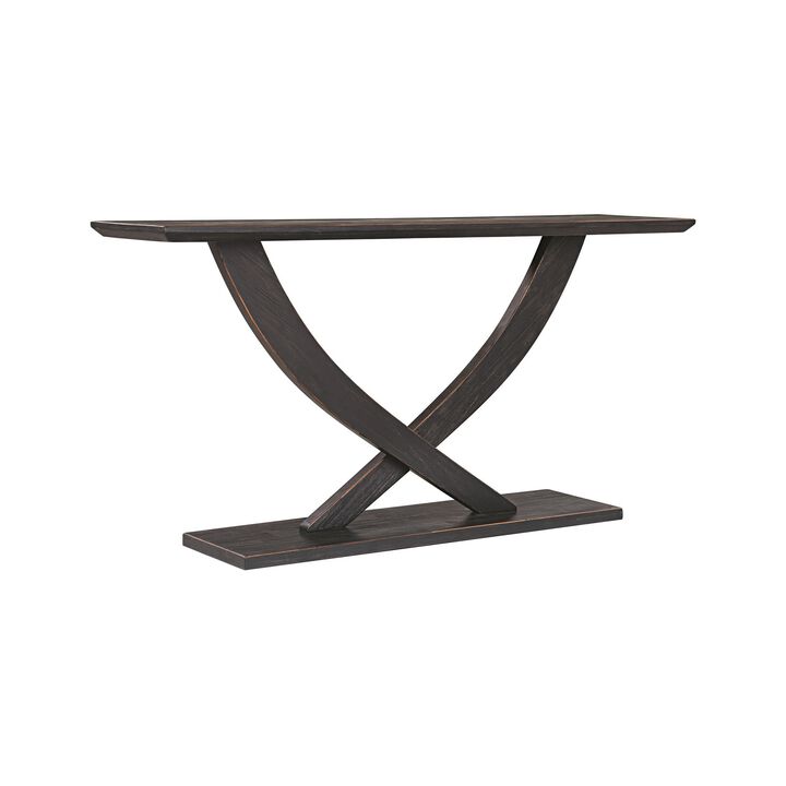 Rase 57 Inch Console Table, Cross Leg Design, Pedestal Base, Black Wood