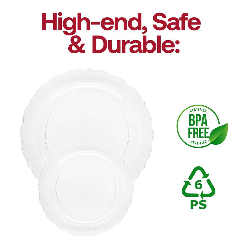 Clear Vintage Rim Round Plastic Dinnerware Value Set (120 Sets) image number 5