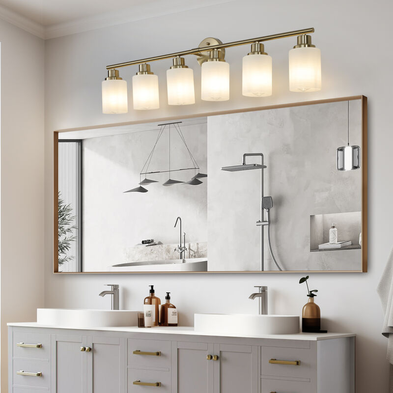 ELEMENT ACE 39 Inch 6-Light Wall Mounted Vanity Lighting Fixture with Frosted Glass Shades for Bathroom Dressing Room Hallway Indoor Decorative Illumination image number 5