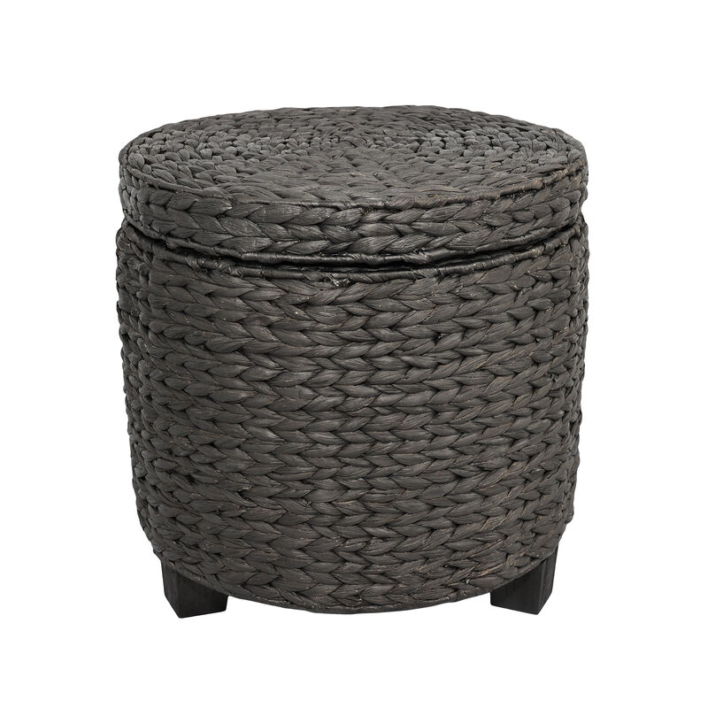 Addie 17.72" Modern Coastal Handwoven Water Hyacinth Storage Ottoman with Lid