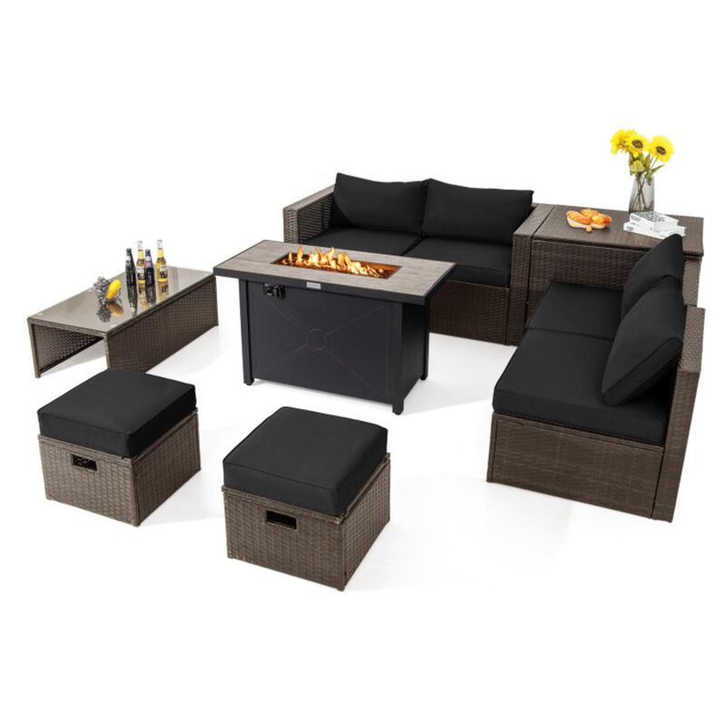 Hivvago 9 Pieces Outdoor Patio Furniture Set with 42 Inch Propane Fire Pit Table