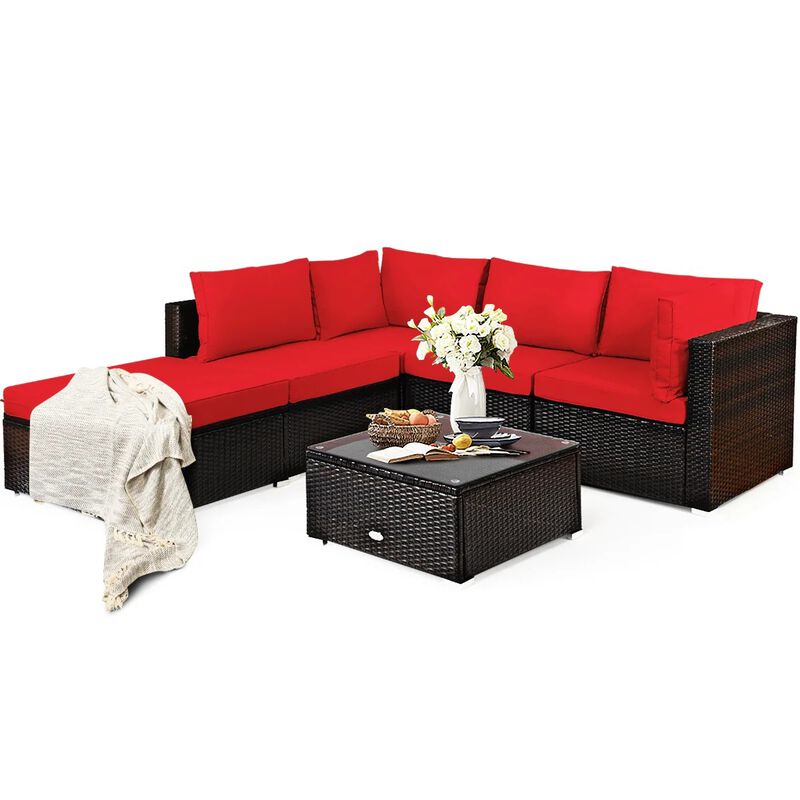 Mondawe 6 Pieces Outdoor Patio Rattan Sectional Sofa Set with Coffee Table