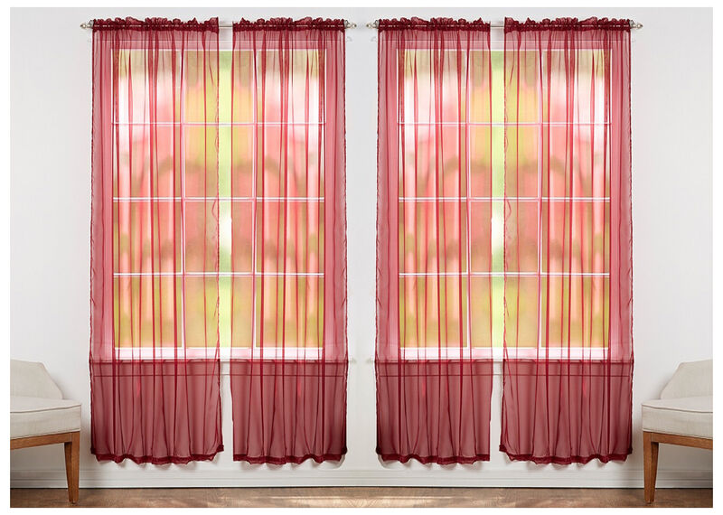 J&V TEXTILES Solid Sheer Window Curtain Panels- Set of 4 image number 0