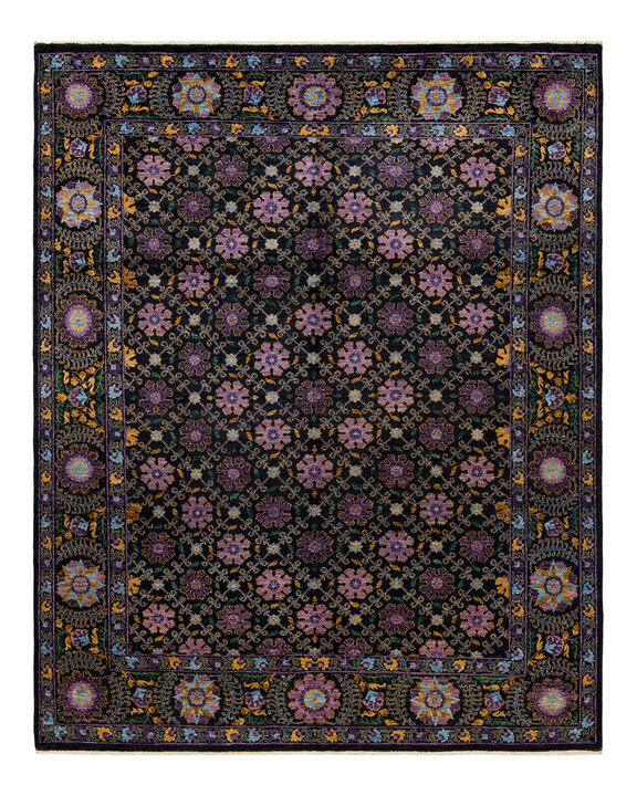Suzani, One-of-a-Kind Hand-Knotted Area Rug  - Black,  8' 2" x 10' 2"