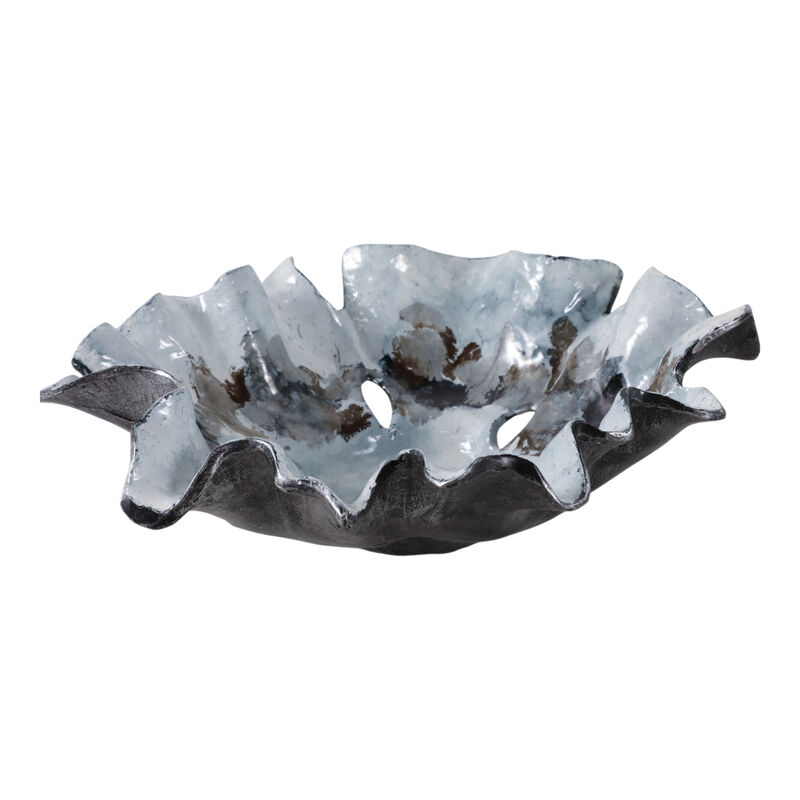 16x15" Abstract Flower Metal Bowl, Blue Multi image number 3