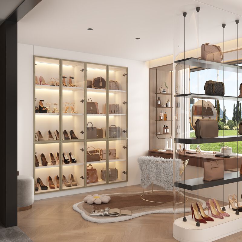 FUFU&GAGA Tall Wardrobe with Glass Doors and Adjustable Shelves for Closet or Wardrobe Room (31.5" W x 14.2" D x 78.7" H) White