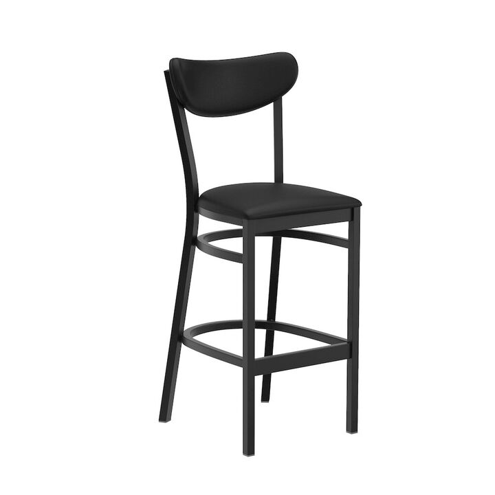 Flash Furniture Barstool, Black Steel Frame, Black Vinyl Boomerang Back, and Black Vinyl Seat