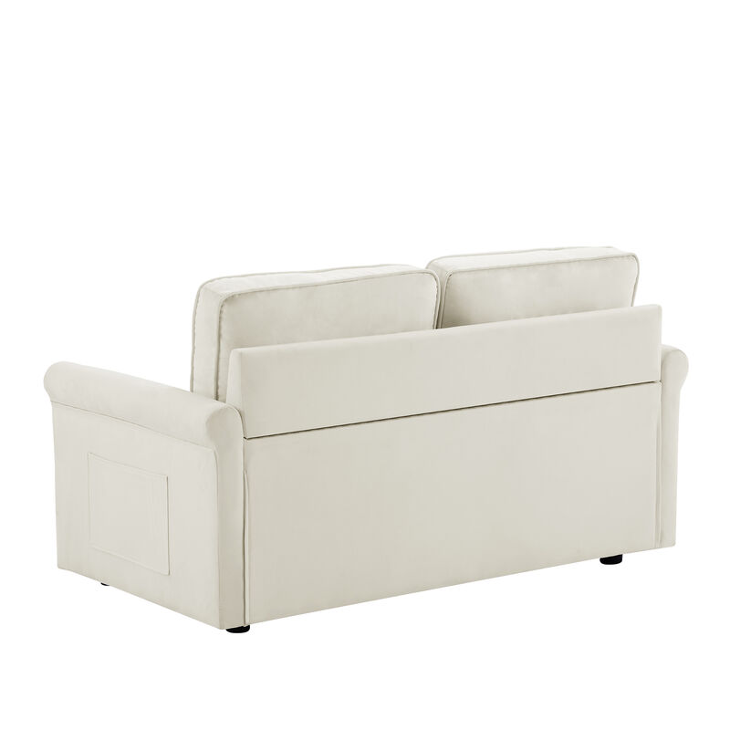 Cream White Velvet Sofa with Armrest - Luxurious and Comfortable Couch