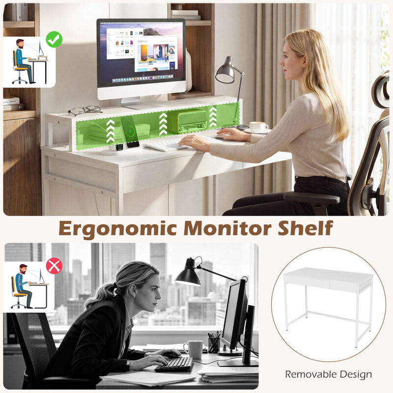 Space Saving Computer Desk with Adjustable Monitor Shelf and Multifunction Drawer Storage for Office image number 5