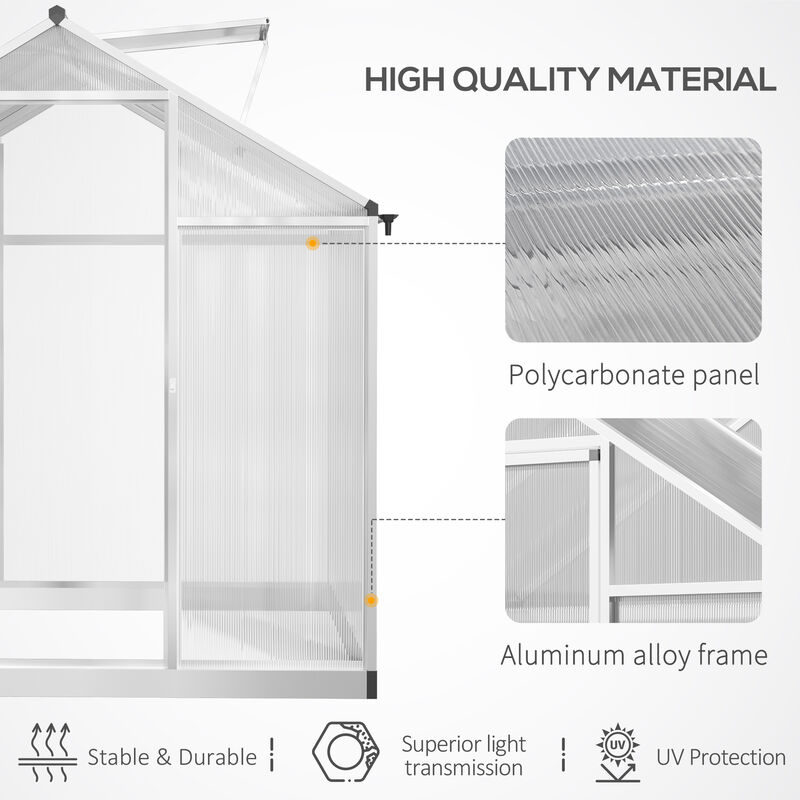 Outsunny 6' L x 6' W Walk-In Polycarbonate Greenhouse with Roof Vent for Ventilation & Rain Gutter, Hobby Greenhouse for Winter