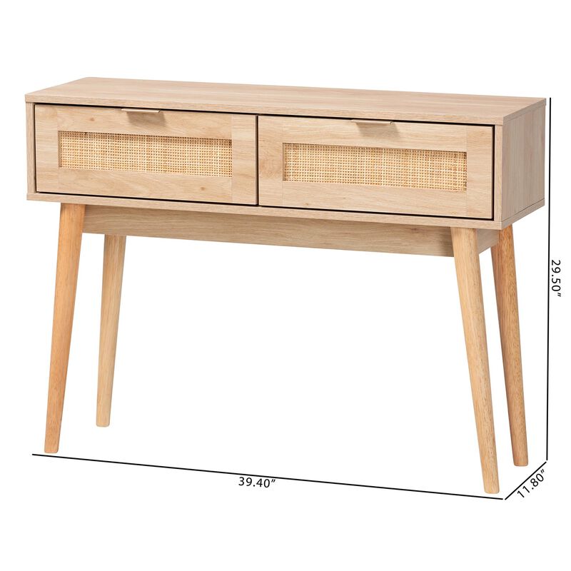 Baxton Studio Baird Mid Century Light Oak Brown Finished Wood 2 Drawer Console Table image number 9