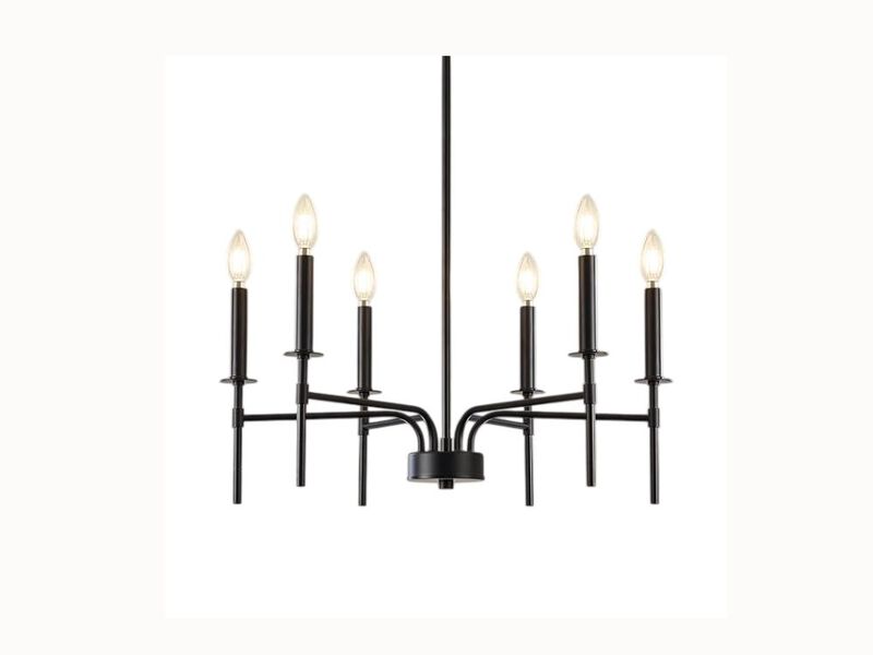 6-Light Black Farmhouse Chandelier – Candle-Style Metal Fixture for Dining Room, Kitchen & Entryway (E12 Bulbs Required)