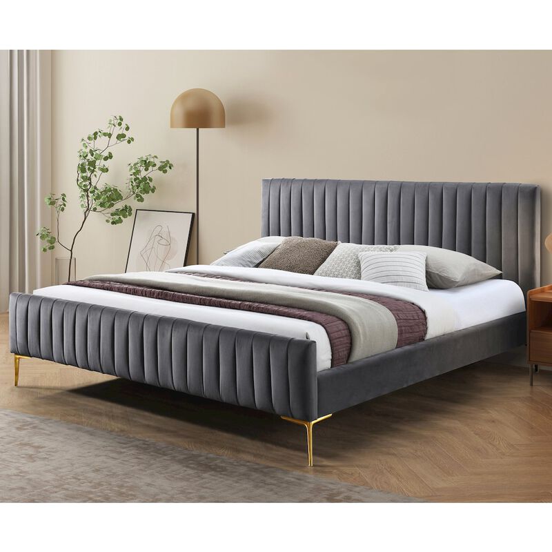 Omax Decor Julia Upholstered Contemporary Fabric King Platform Bed in Charcoal