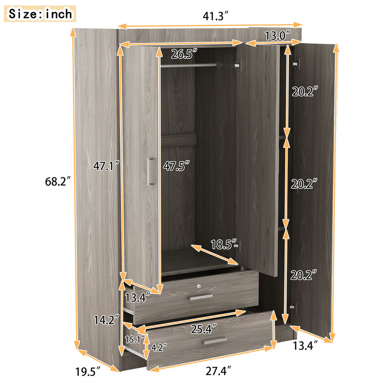Merax 3-Door Mirror Wardrobe with Shelves