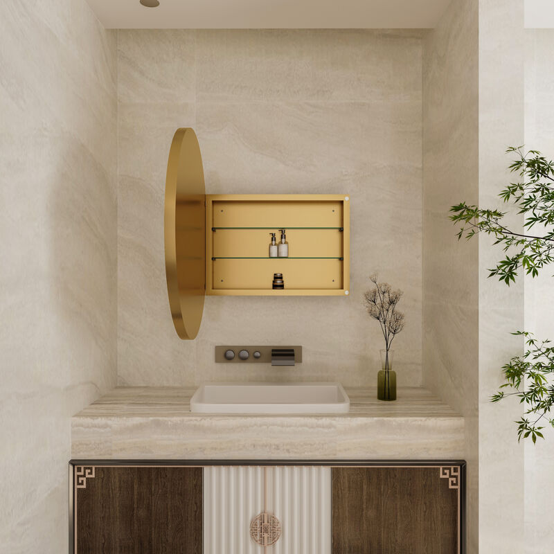 ELEMENT ACE Modern Round Metal Medicine Cabinet with Adjustable Shelves - Elegant Bathroom Storage Solution image number 4