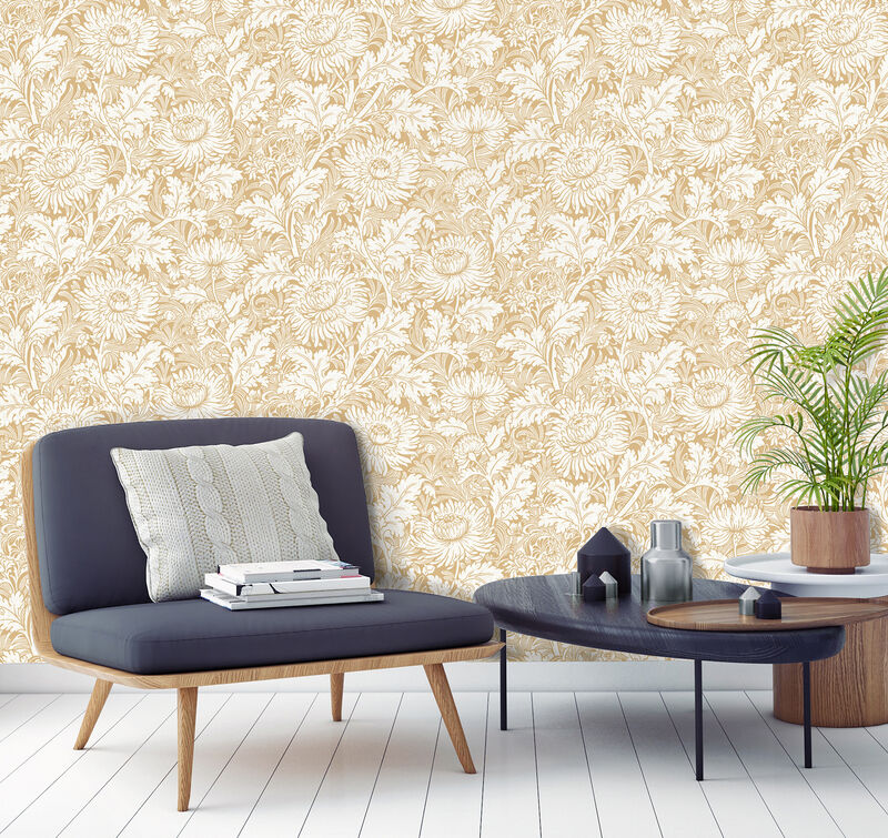 Zinnia Mustard Floral Wallpaper image number 1