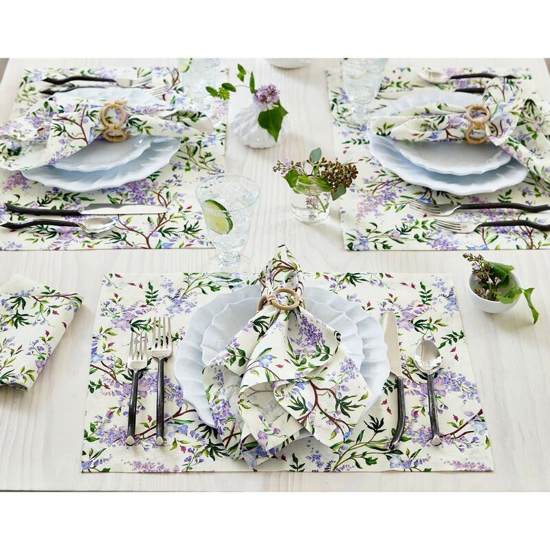 Solino Home Lilacs 100% Linen Placemats &ndash; Set of 4, 14 x 19 in, Machine Washable, Holiday and Everyday Dining