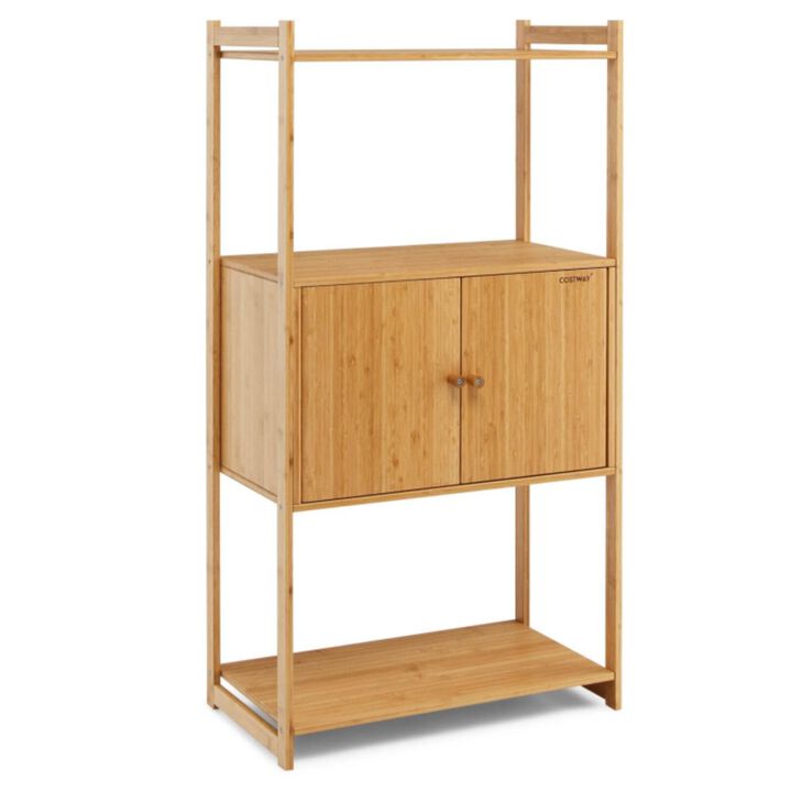Hivvago Bathroom Bamboo Storage Cabinet with 3 Shelves-Natural