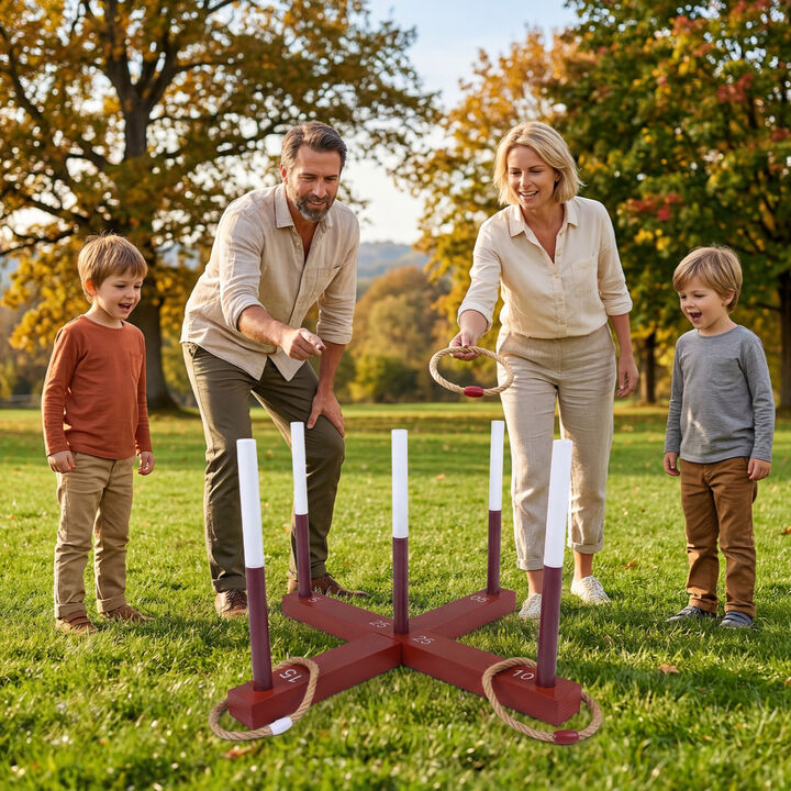 Kids Ring Toss Game with 6 Rope Rings and Storage Bag for Outdoor Play