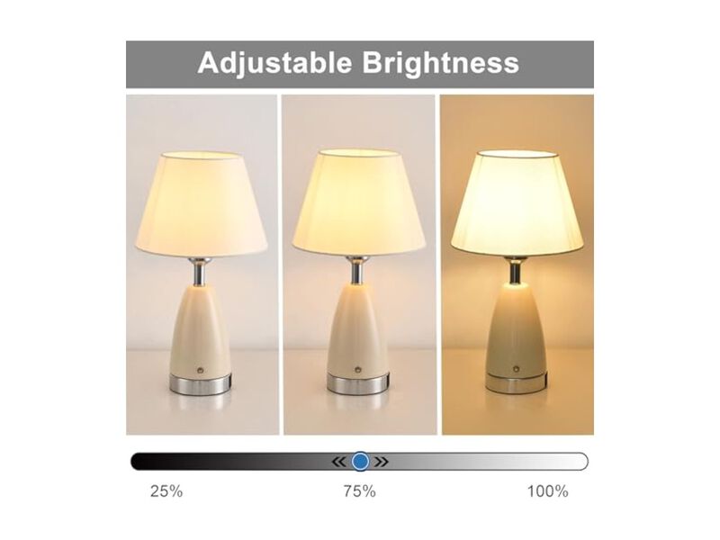 Dimmable Farmhouse Ceramic Fabric Table Lamp For Living Room Bedroom Nightstand image number 2
