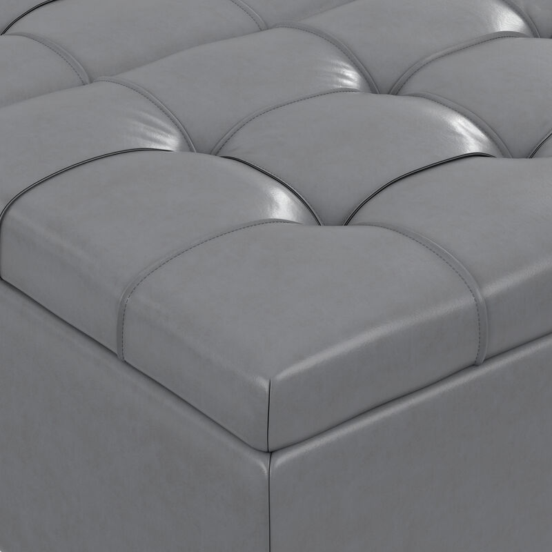 Harrison 36 inch Wide Transitional Square Coffee Table Storage Ottoman in Stone Grey Vegan Faux Leather, Assembled image number 4