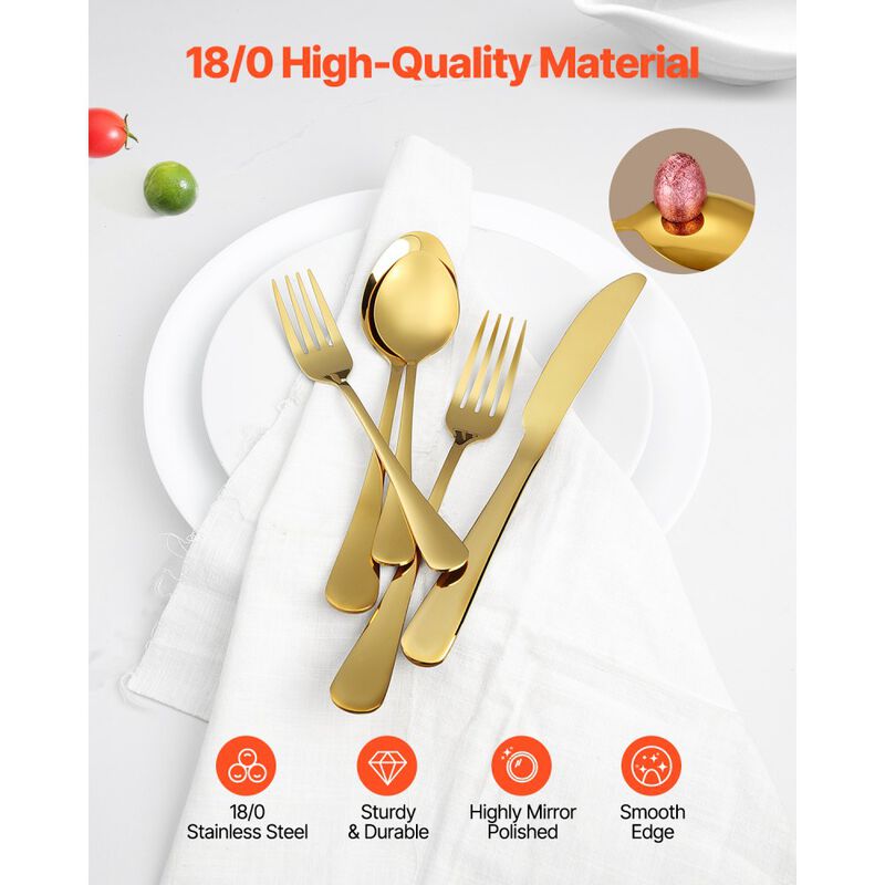 100-Piece Flatware Set for 20, Stainless Steel Cutlery Utensils, Dishwasher Safe Mirror Finish-Gold image number 5