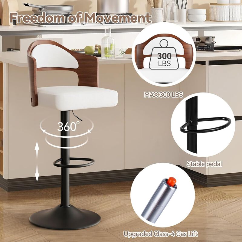 Modern Rustic Dual-Color Swivel Bar Stools Set of 2, Height Adjustable Counter Height Stools with Footrest, 360 Degree Commercial Kitchen Chairs for Home, Hotel image number 4