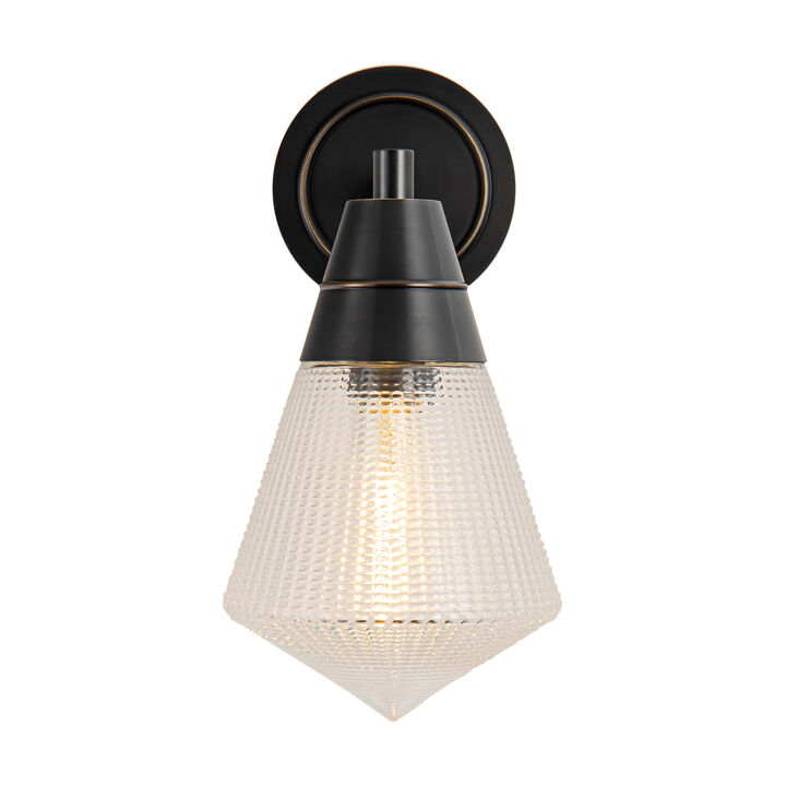 Willard 6-in Urban Bronze/Prismatic Glass 1 Light Damp-Rated Wall/Vanity Light