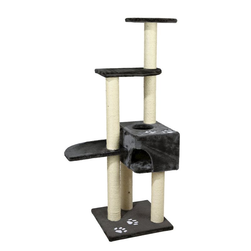 TRIXIE Alicante Plush & Sisal 3-Level 56" Cat Tree with Scratching Posts & Condo, Gray image number 0