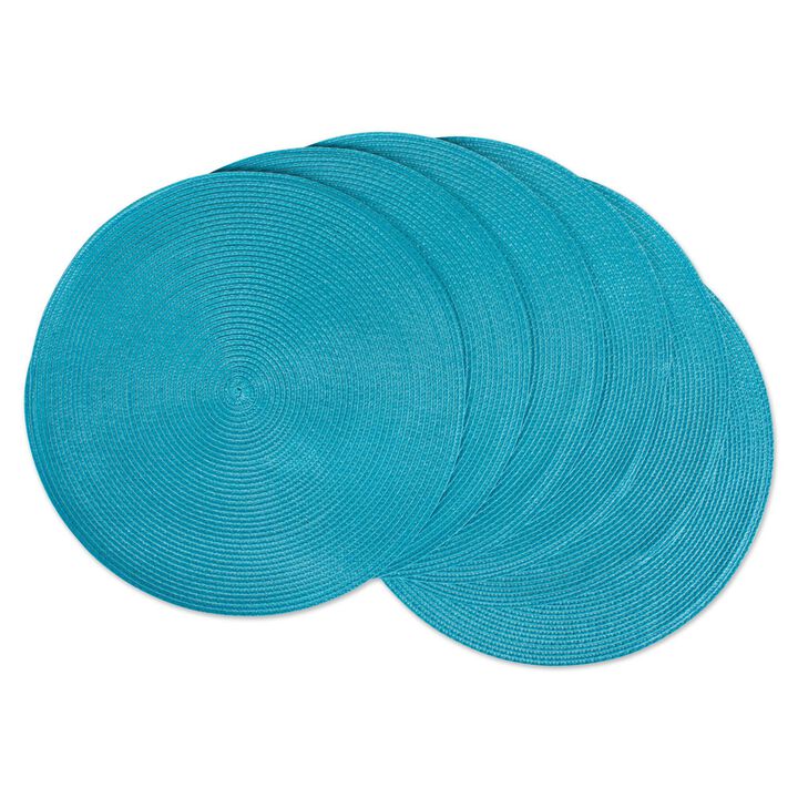 Set of 6 Aqua Blue Round Woven Table Placemats 14.75"