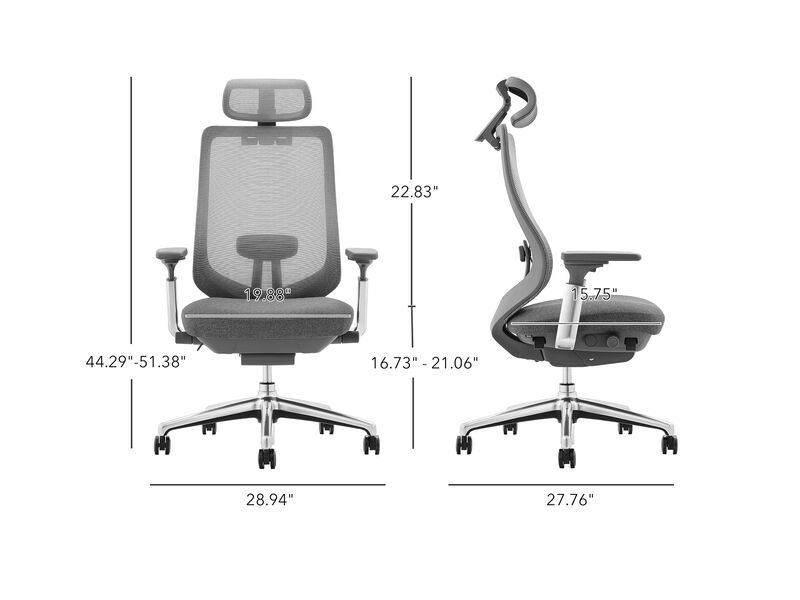 ATLAS Ergonomic Mesh Back Office Chair, High Back Executive Computer Desk Chair with Adjustable Headrest and 4D Arms, Slide Seat, Tilt Lock