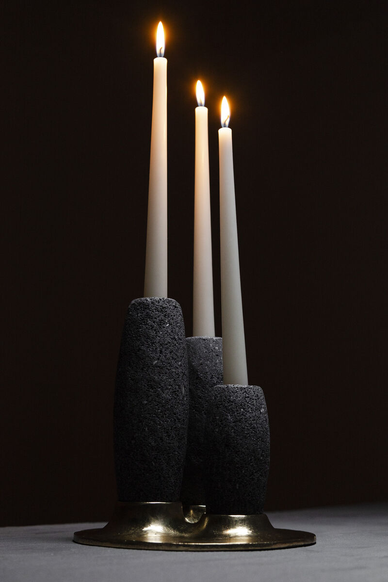 SALAR Candle Holder in Casted Bronze and Volcanic Stone by ANDEAN, In Stock
