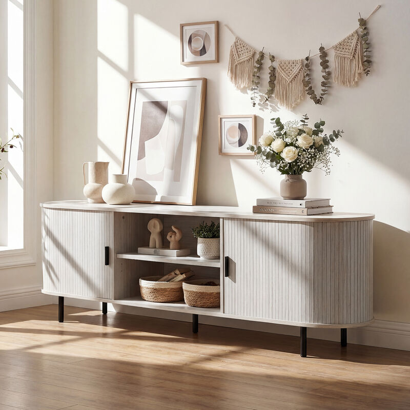 Modern Entertainment Center TV Stand with Fluted Sliding Doors image number 4