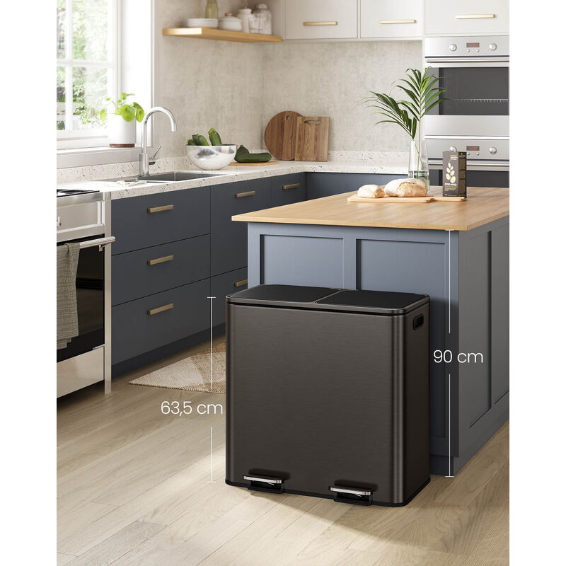 2 x 10.6 Gallon Kitchen Trash Can Set Dual 40L Garbage Bins image number 1