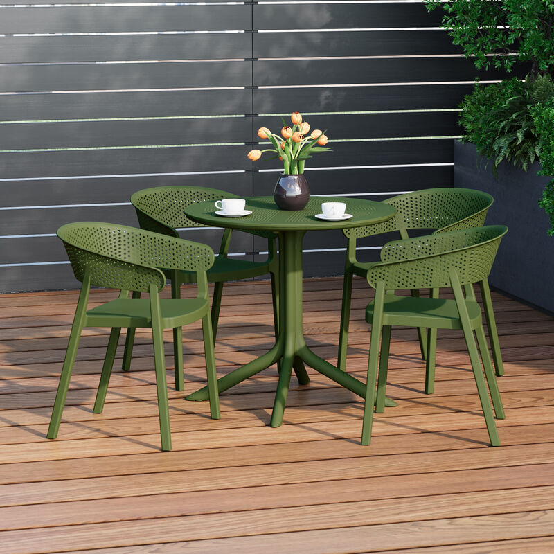 WestinTrends 5-Piece Modern Patio Round Dining Table Set with Stackable Patio Dining Chairs image number 1