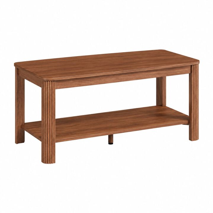 GOODSILO 2-Tier Arc Corner Coffee Table with Open Storage Shelf, Vertical Wave Grain Legs, Modern Minimalist Rectangle Accent Table for Living Room Bedroom Small Spaces