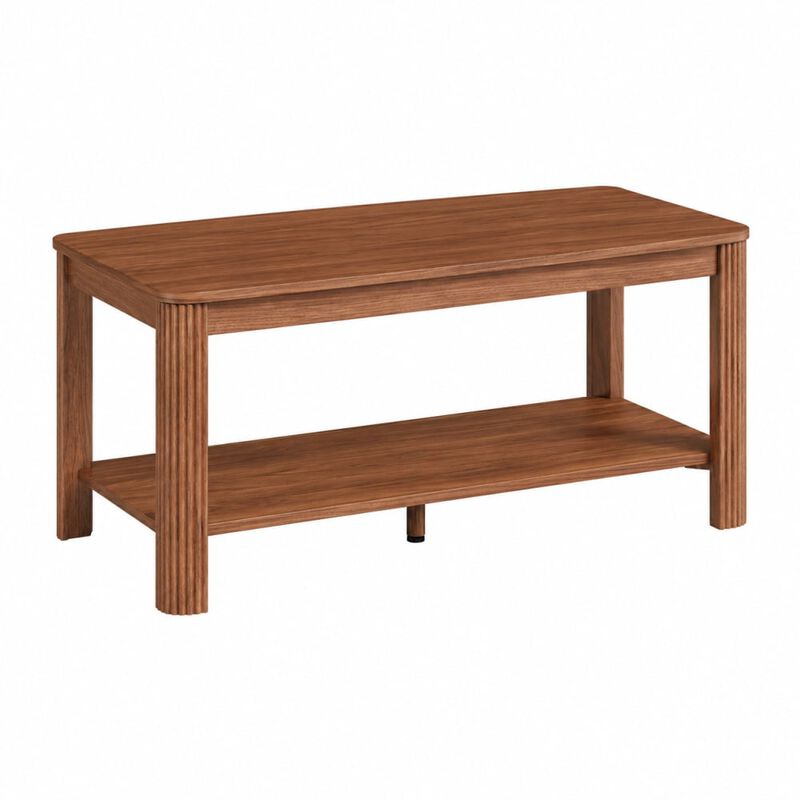 GOODSILO 2-Tier Arc Corner Coffee Table with Open Storage Shelf, Vertical Wave Grain Legs, Modern Minimalist Rectangle Accent Table for Living Room Bedroom Small Spaces image number 0