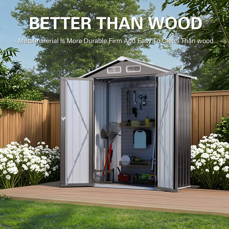 5X3 FT Metal Outdoor Storage Shed with Peaked Roof image number 7