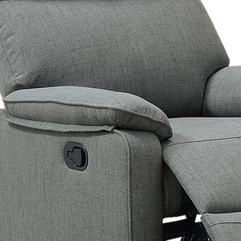 Fery 35 Inch Manual Recliner Chair, Gray Burlap, Cushioned Seat, Solid Wood - Benzara