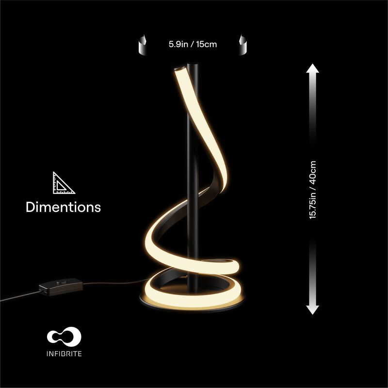 Sculptural Curve 12W LED Table Lamp 16 in. - 3000K Warm White - Matte Black