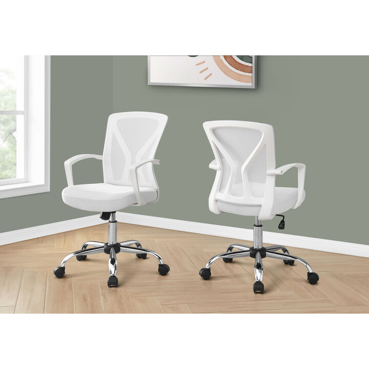 Monarch Specialties I 7462 Office Chair, Adjustable Height, Swivel, Ergonomic, Armrests, Computer Desk, Work, Metal, Fabric, White, Chrome, Contemporary, Modern