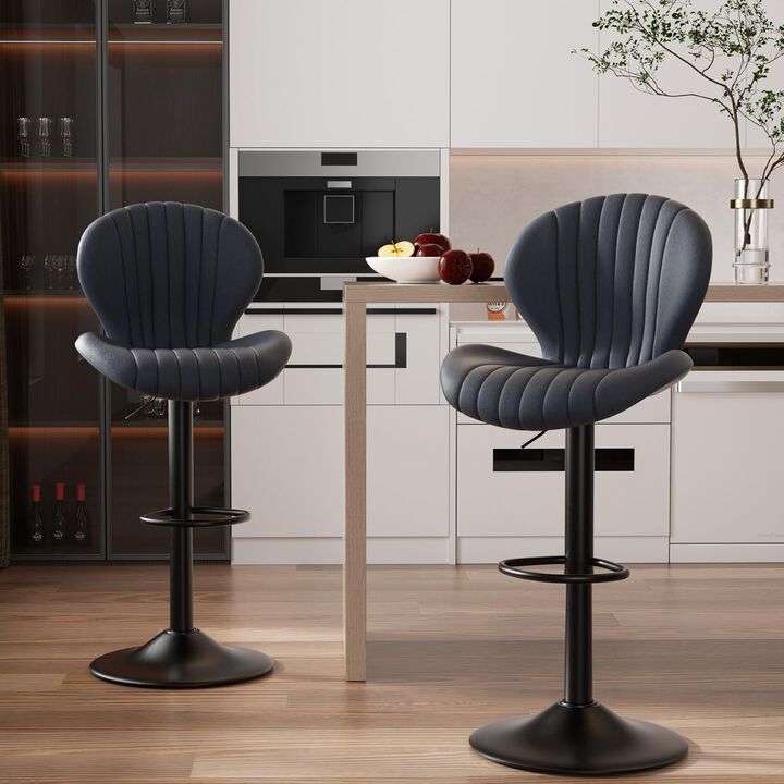 Modern Upholstered Fabric Swivel Bar Stools Set of 2