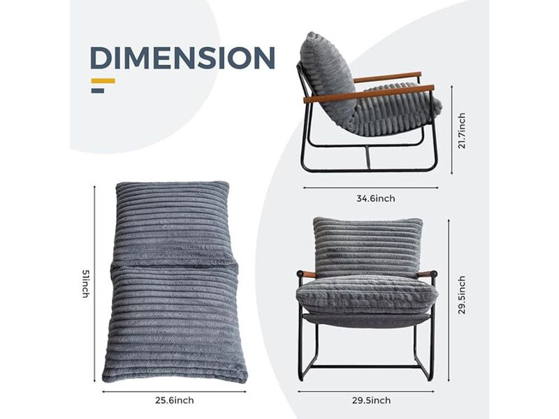 Accent Chair &ndash; Sherpa Boucle Mid‑Century Armchair with Wooden Arms & Metal Frame image number 1