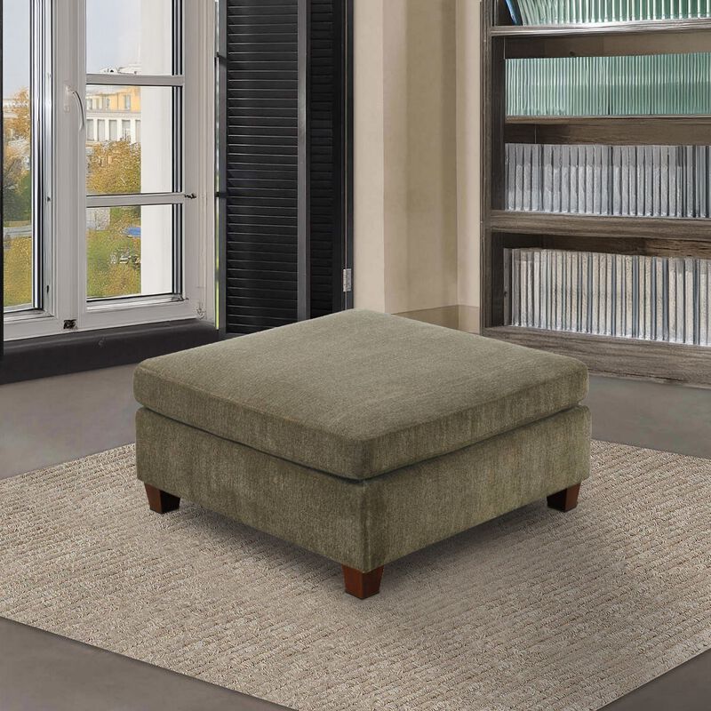 37 Inches Fabric Upholstered Wooden Ottoman, Taupe Brown - Benzara