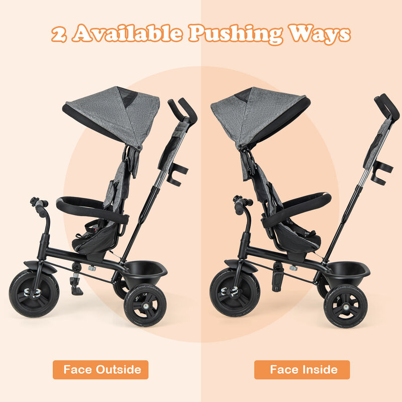 Kids Tricycle with Adjustable Push Handle and Removable Canopy for Toddlers image number 7