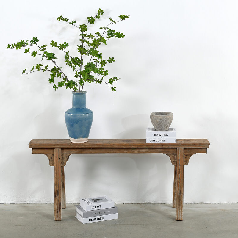 Vintage Solid Wood Accent Bench in Weathered Natural image number 3