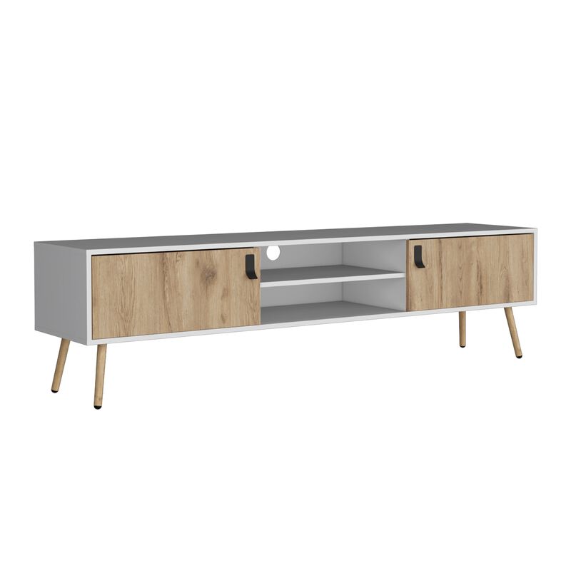 Huna TV Rack, Dual-Tone with Hinged Drawers and Open Shelves-White / Macadamia image number 1