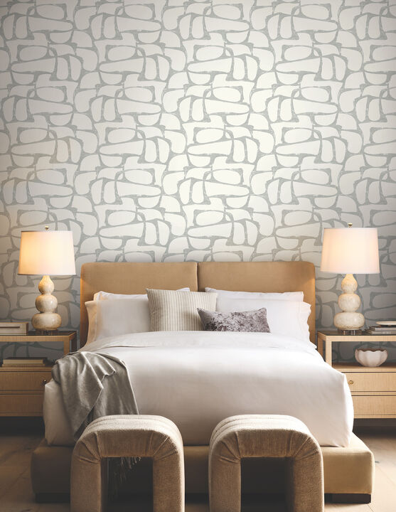 Craftsman Geometric White & Silver Wallpaper