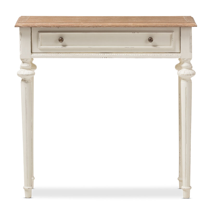 Baxton Studio Marquetterie Oak And White Wash Distressed Finish Wood Two Tone Console Table