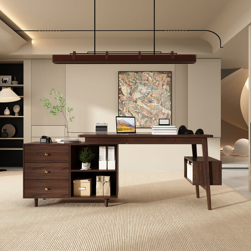 FUFU&GAGA Modern L-Shaped Office Desk with Storage, (55.1”W x 30.7”H x 21.7”D), Brown